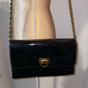 Vtg 90s Patent Leather Chain Shoulder Bag